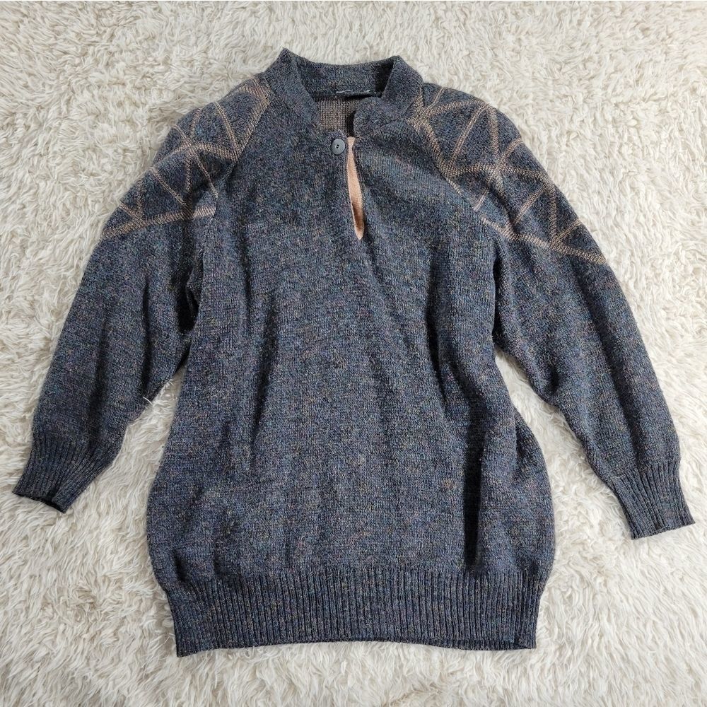 Vintage Sweater Gray Pink Geometric Shoulder L